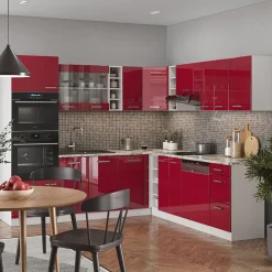 VICCO - Hoekkeuken - R-line 42687 - Glanzend Rood Wit - Met Werkblad - 247 X 237 Cm