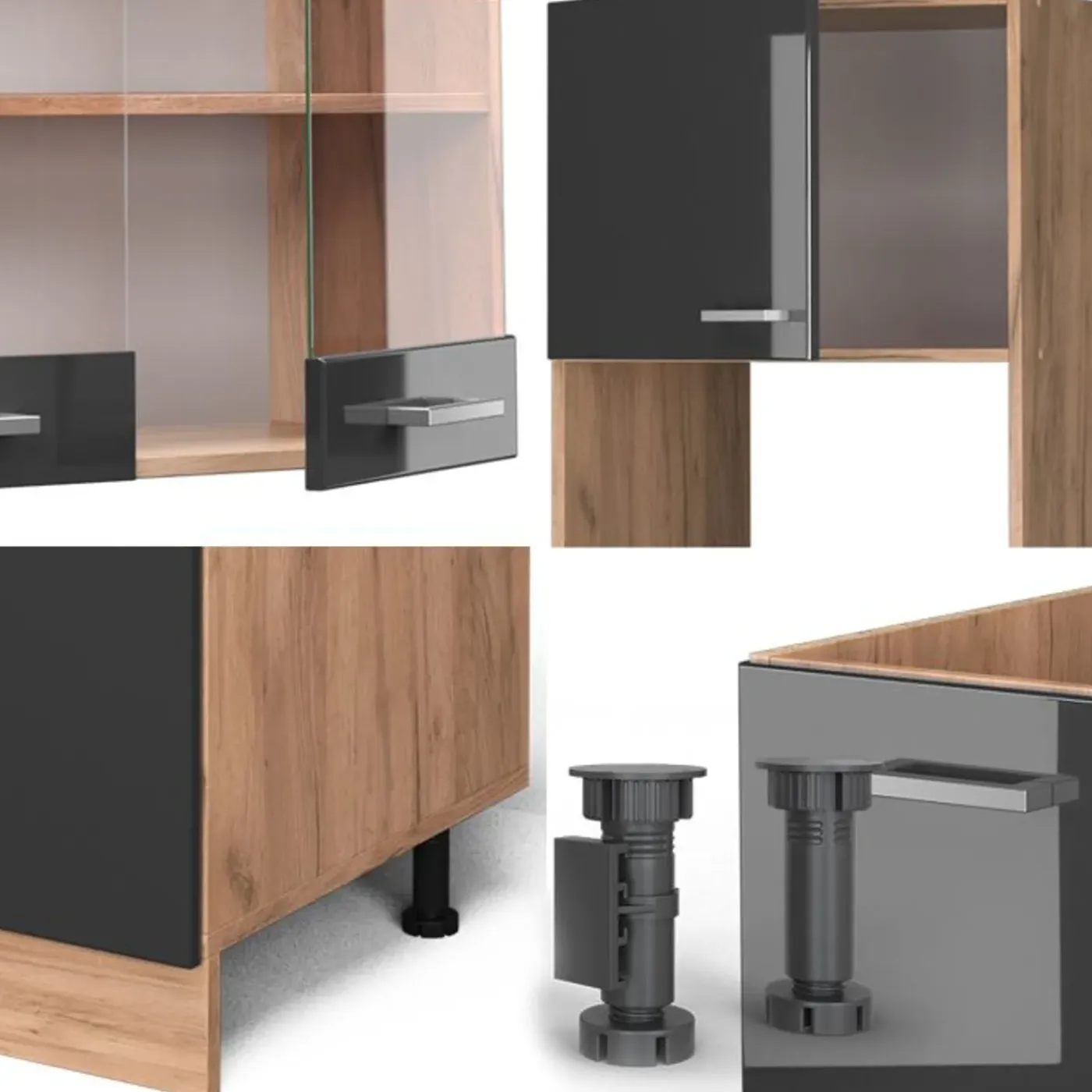 VICCO - Hoekkeuken - R-line 43297 - Glanzend Antraciet Goud Eiken - 247 X 237 Cm