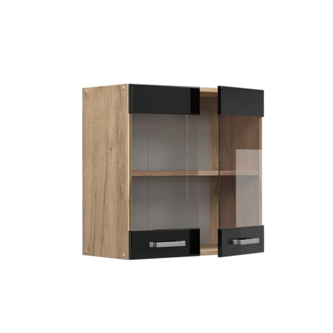 Vicco - Hoge Glazen Keukenkast R-line - Hoogglans Zwart - 60 X 60 X 31 Cm