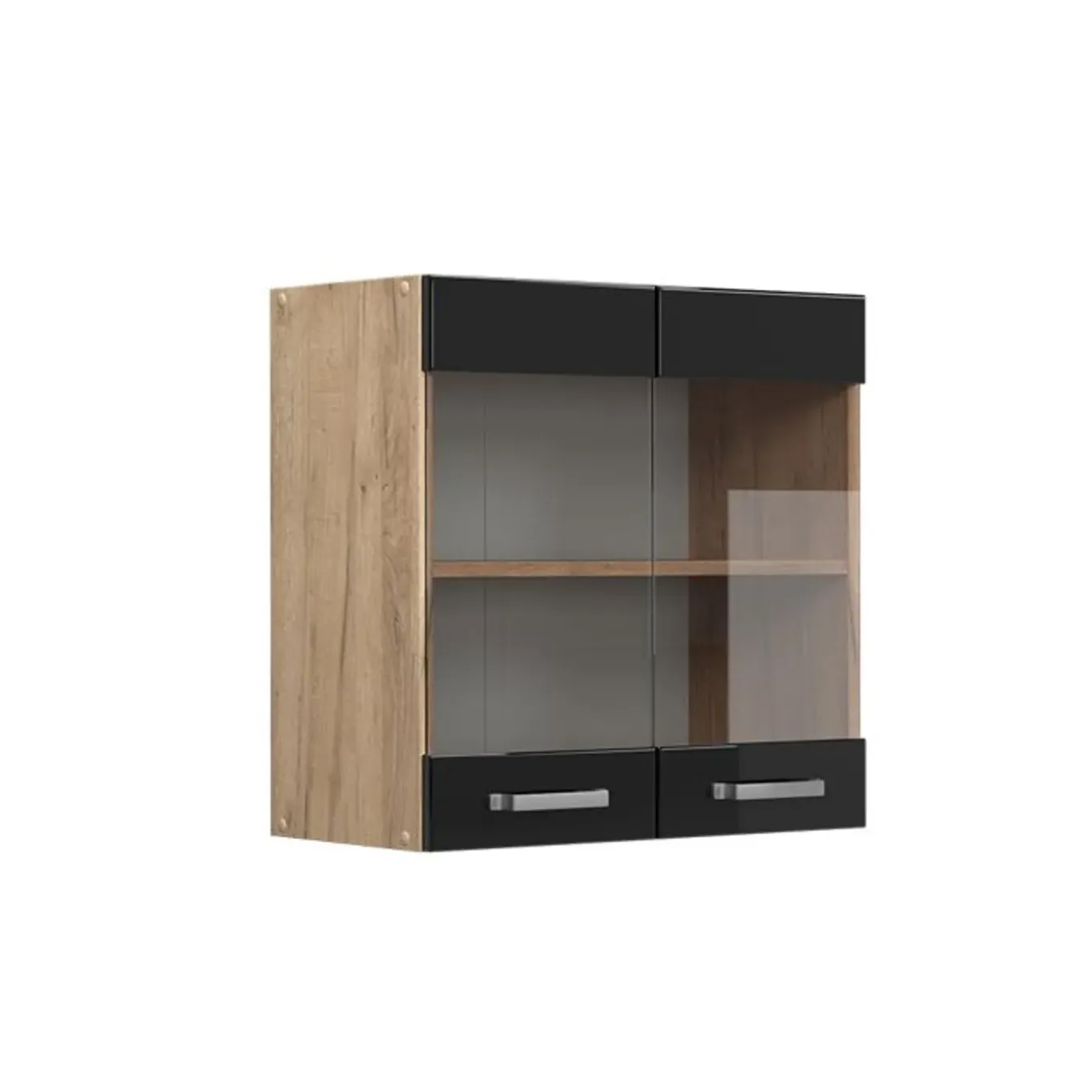 Vicco - Hoge Glazen Keukenkast R-line - Hoogglans Zwart - 60 X 60 X 31 Cm