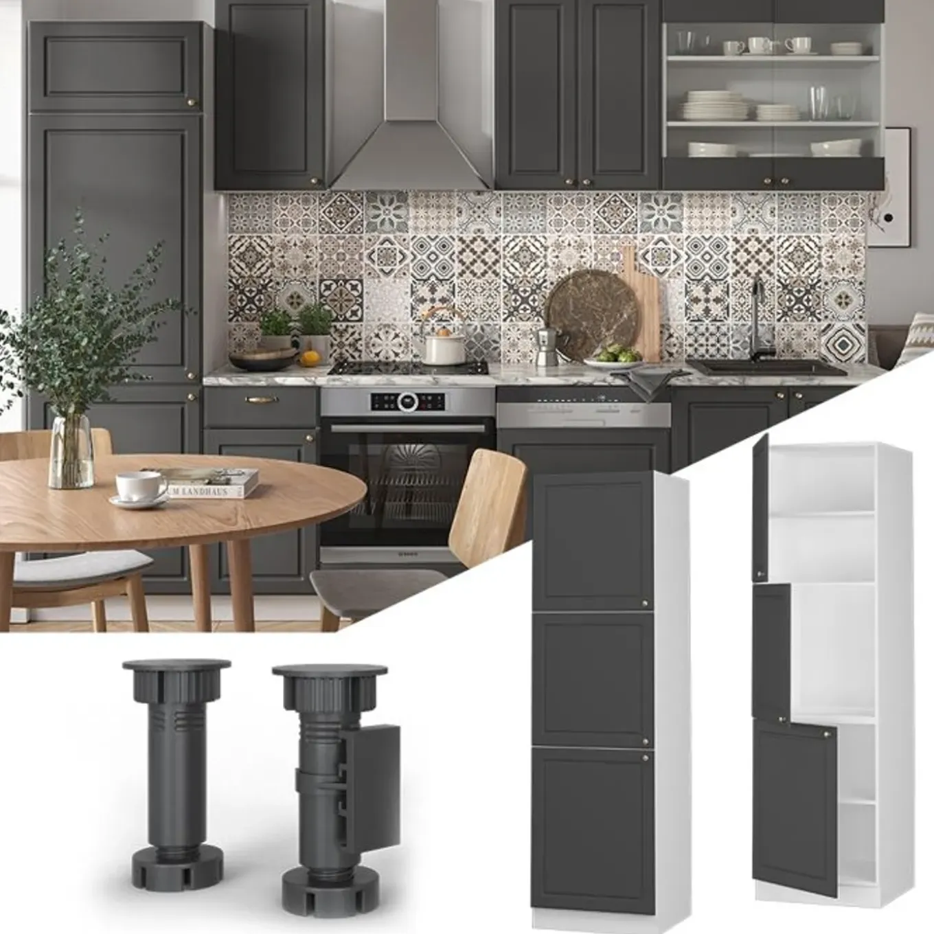 Vicco Hoge Kast Fameline, 60cm, Antracietgoud Landhuis/wit, 38509