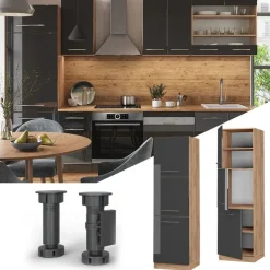 VICCO Hoge Kast Fameline, 60cm, Antraciet Hoogglans/eiken Goud, 38607