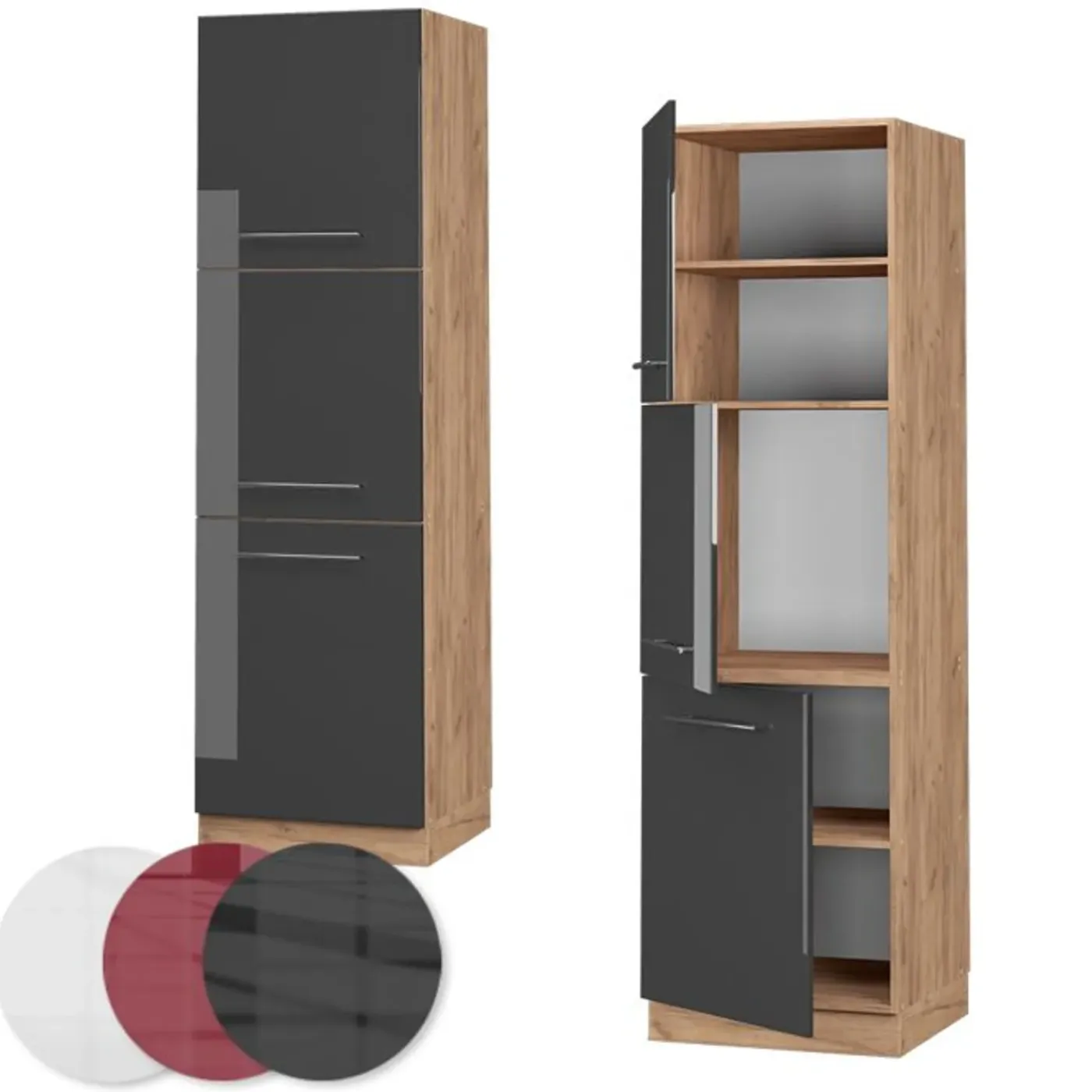 VICCO Hoge Kast Fameline, 60cm, Antraciet Hoogglans/eiken Goud, 38607