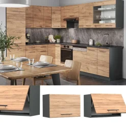 Vicco Keuken Bovenkast Fameline, 60cm Plat, Gouden Eiken/antraciet, 38308