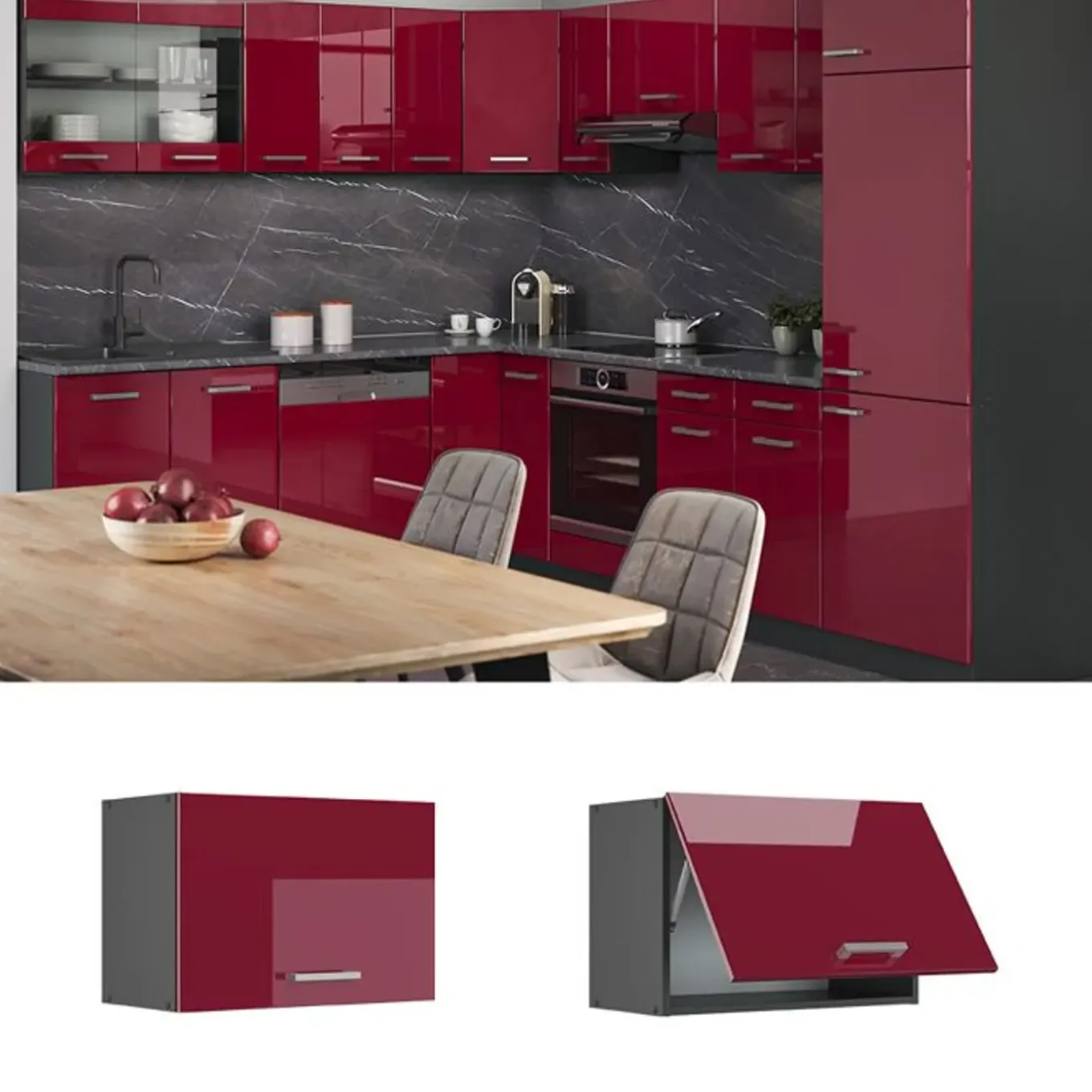 Vicco Keuken Bovenkast Rline, 60cm Plat, Glanzend Rood/antraciet, 34928