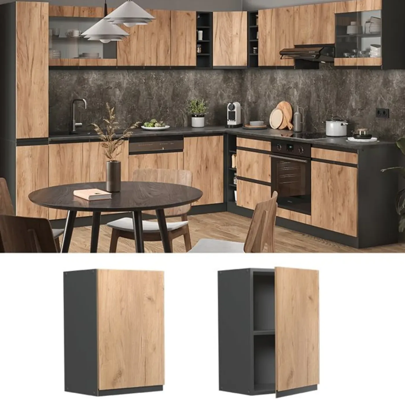 VICCO Keuken Bovenkast Rline, 40cm Jvorm, Gouden Eiken/antraciet, 39734