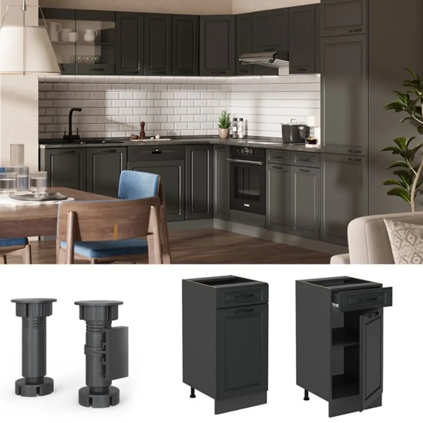 Vicco - Keukenkast Onder - Antraciet, 40 Cm - Zonder Werkblad
