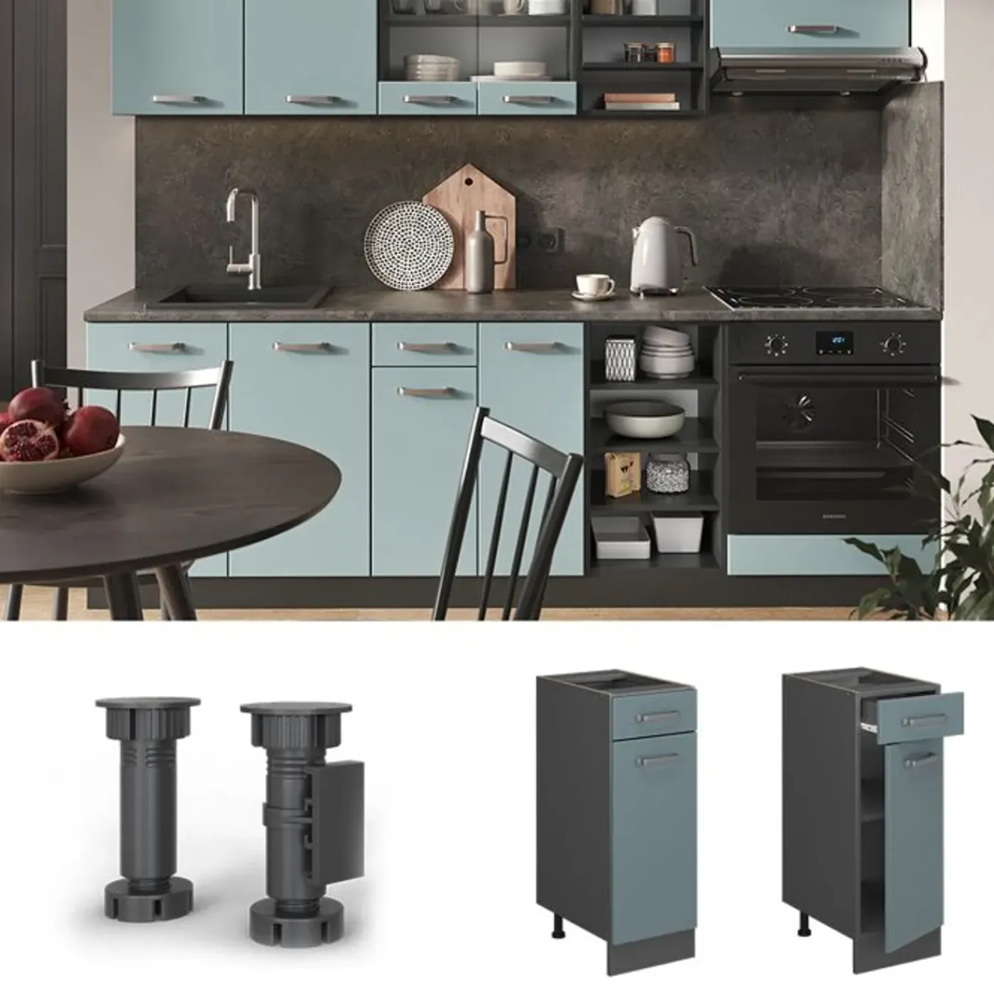 VICCO - Keukenkast Onderkast - R-line Antraciet/blauwgrijs - 30 Cm