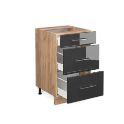Vicco - Keukenonderkast - Antraciet Hoogglans Met Goud Eiken - 50 Cm