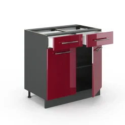 Vicco - Keuken Onderkast - Bordeaux Hoogglans Antraciet - 80 Cm