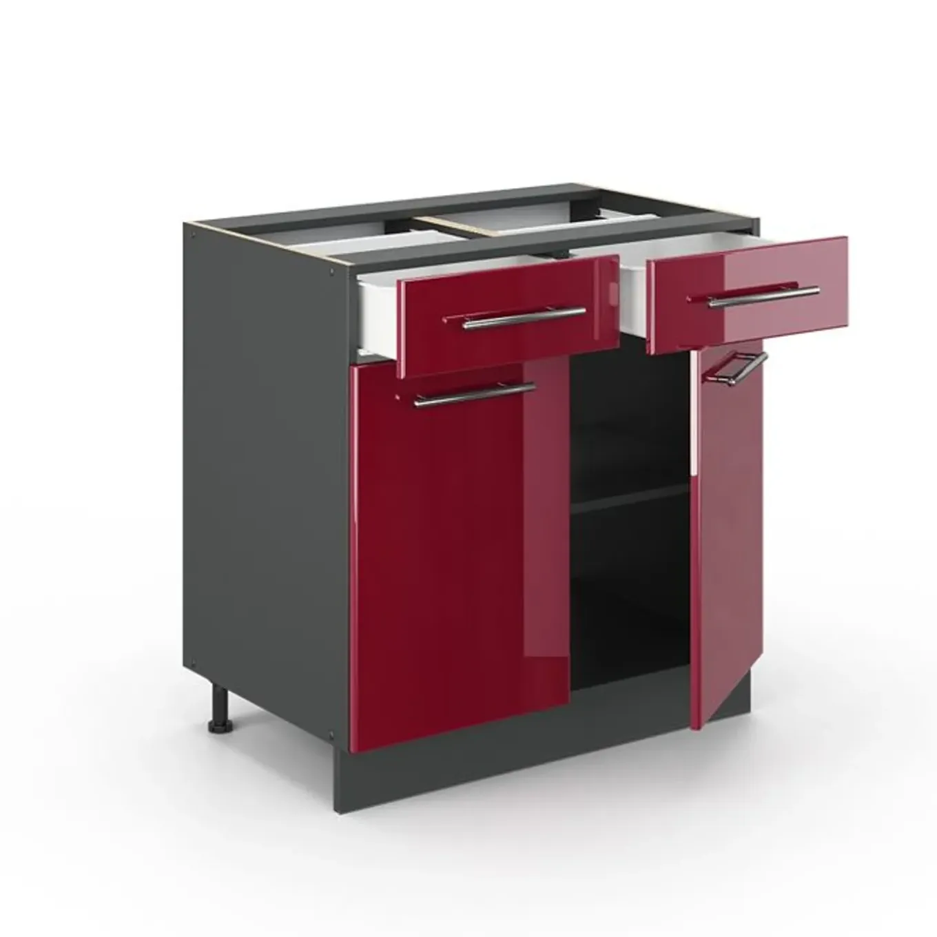 Vicco - Keuken Onderkast - Bordeaux Hoogglans Antraciet - 80 Cm