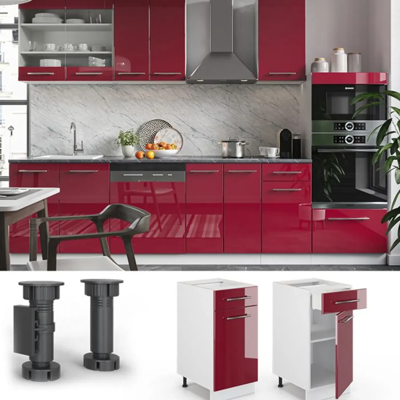 VICCO - Keukenonderkast - Bordeaux Hoogglans/wit - 40 Cm