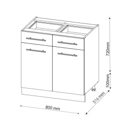 Vicco - Keukenonderkast - 80 Cm Met Marmerlook Werkblad - Bordeaux