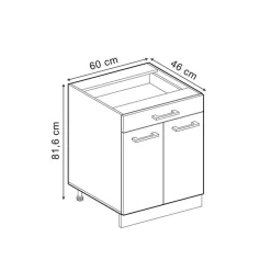 VICCO - Keukenonderkast - R-line Zwart Beton Eiken - 60 Cm