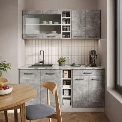 Vicco - Keuken R-line - Beton/wit - Werkblad Eik, 160 X 81,6 X 60 Cm