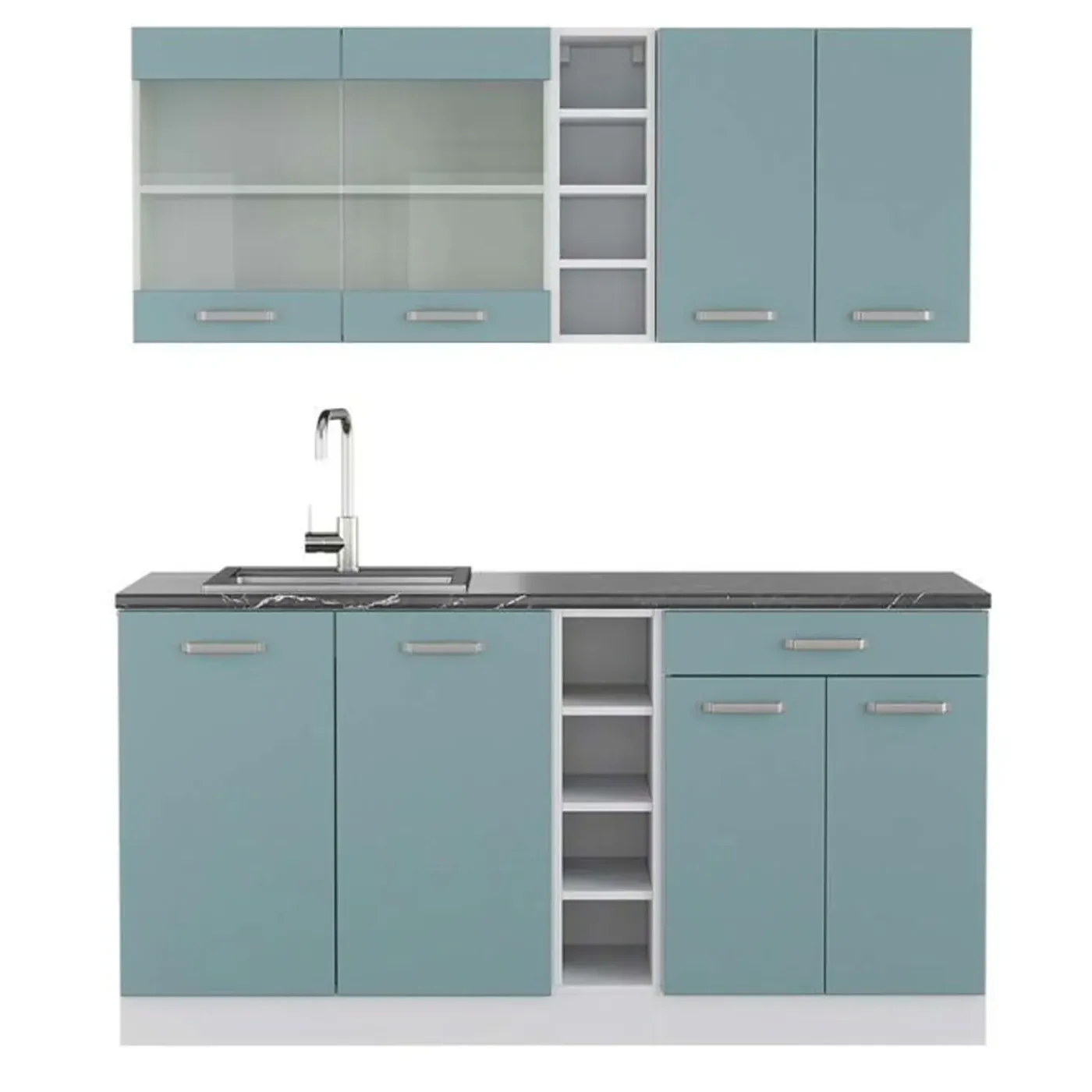 VICCO - Keuken R-line - Blauwgrijs/wit - Antraciet Werkblad - 160 X 82 X 60 Cm