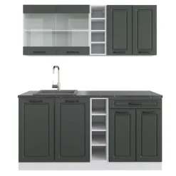 VICCO - Keuken R-line 160 Cm - Antraciet Landelijk/wit - Panelen 16 Mm, Antraciet Werkblad