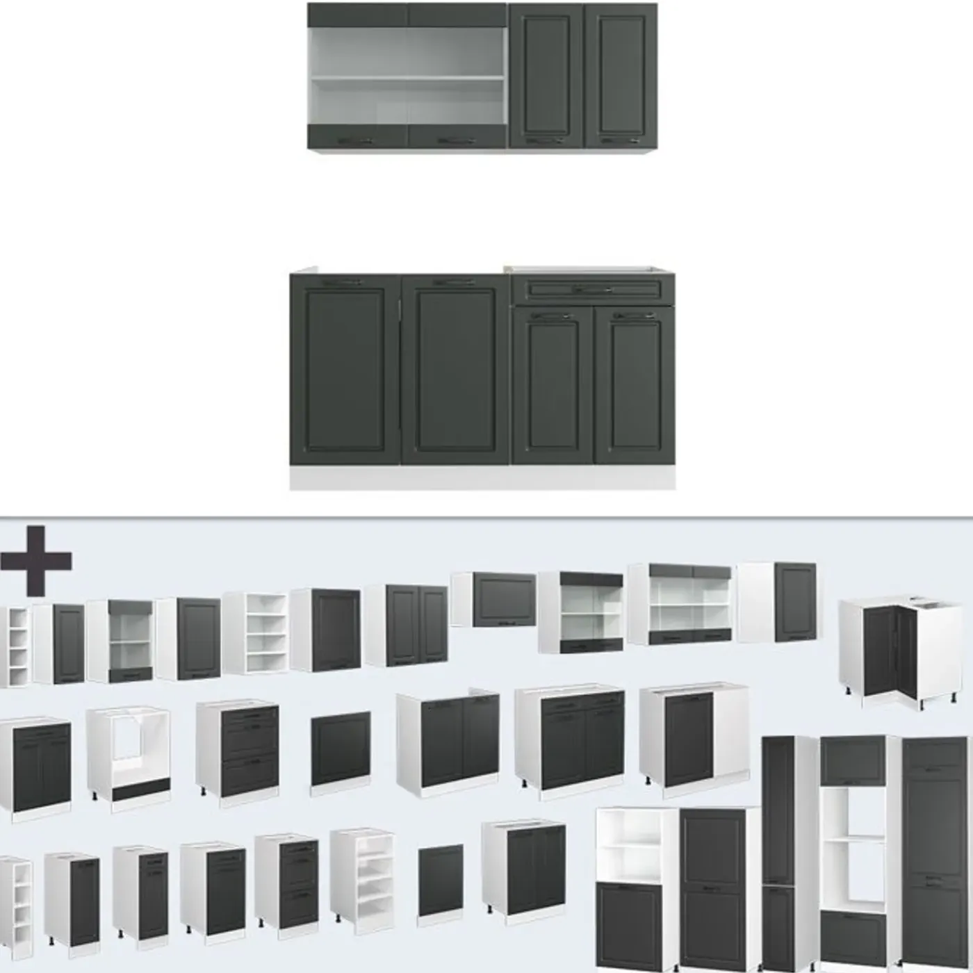 VICCO - Keuken R-line 140 Cm - Antraciet/wit - Marmeren Werkblad, Modulair
