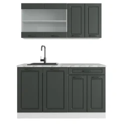 VICCO - Keuken R-line 140 Cm - Antraciet/wit - Marmeren Werkblad, Modulair