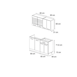 VICCO - Keuken R-line 140 Cm - Antraciet/wit - Marmeren Werkblad, Modulair