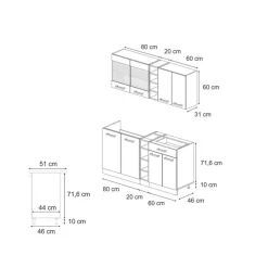VICCO - Keuken R-line 160 Cm - Beton/antraciet - Werkblad Wit Marmer