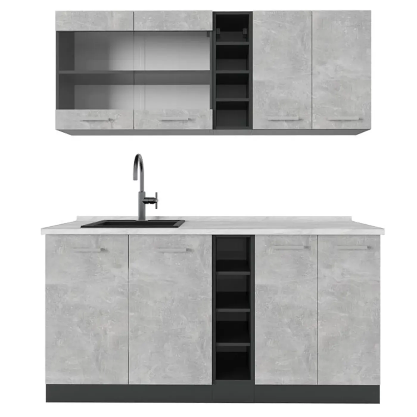 VICCO - Keuken R-line 160 Cm - Beton/antraciet - Werkblad Wit Marmer