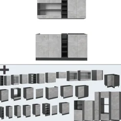 VICCO - Keuken R-line 160 Cm - Beton/antraciet - Werkblad Wit Marmer