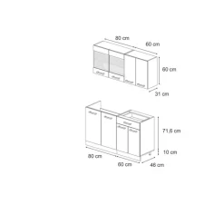 Vicco - Keuken R-line - 140 Cm, Betonzwart/antraciet - Verwisselbare Modules, Verstelbare Poten