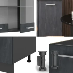 Vicco - Keuken R-line - 140 Cm, Betonzwart/antraciet - Verwisselbare Modules, Verstelbare Poten