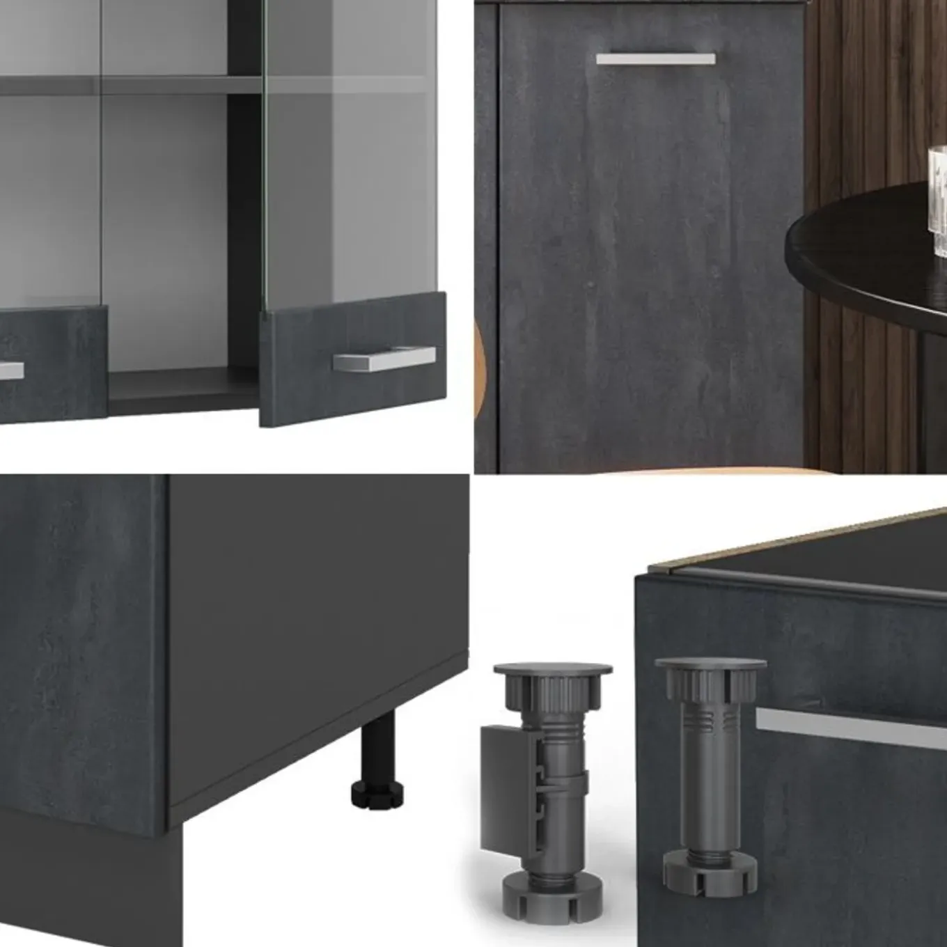 Vicco - Keuken R-line - 140 Cm, Betonzwart/antraciet - Verwisselbare Modules, Verstelbare Poten