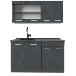 Vicco - Keuken R-line - 140 Cm, Betonzwart/antraciet - Verwisselbare Modules, Verstelbare Poten