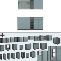 Vicco - Keuken R-line 160 Cm - Blauwgrijs/antraciet - Panelen 16 Mm, Moduleerbaar