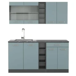 Vicco - Keuken R-line 160 Cm - Blauwgrijs/antraciet - Panelen 16 Mm, Moduleerbaar