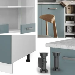 VICCO - Keuken R-line - 160 Cm - Blauwgrijs - Werkblad Marmer