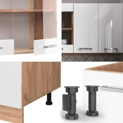 VICCO - Keuken R-line 140 Cm - Hoogglans Wit - Werkblad Wit Marmer