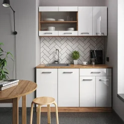 VICCO - Keuken R-line 140 Cm - Hoogglans Wit - Werkblad Wit Marmer