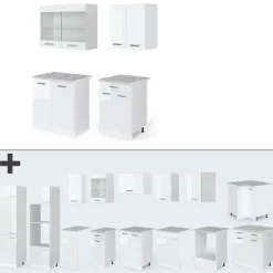 Vicco - Keuken R-line - Hoogglans Wit - Werkblad Marmer - 140 X 81,6 X 60 Cm