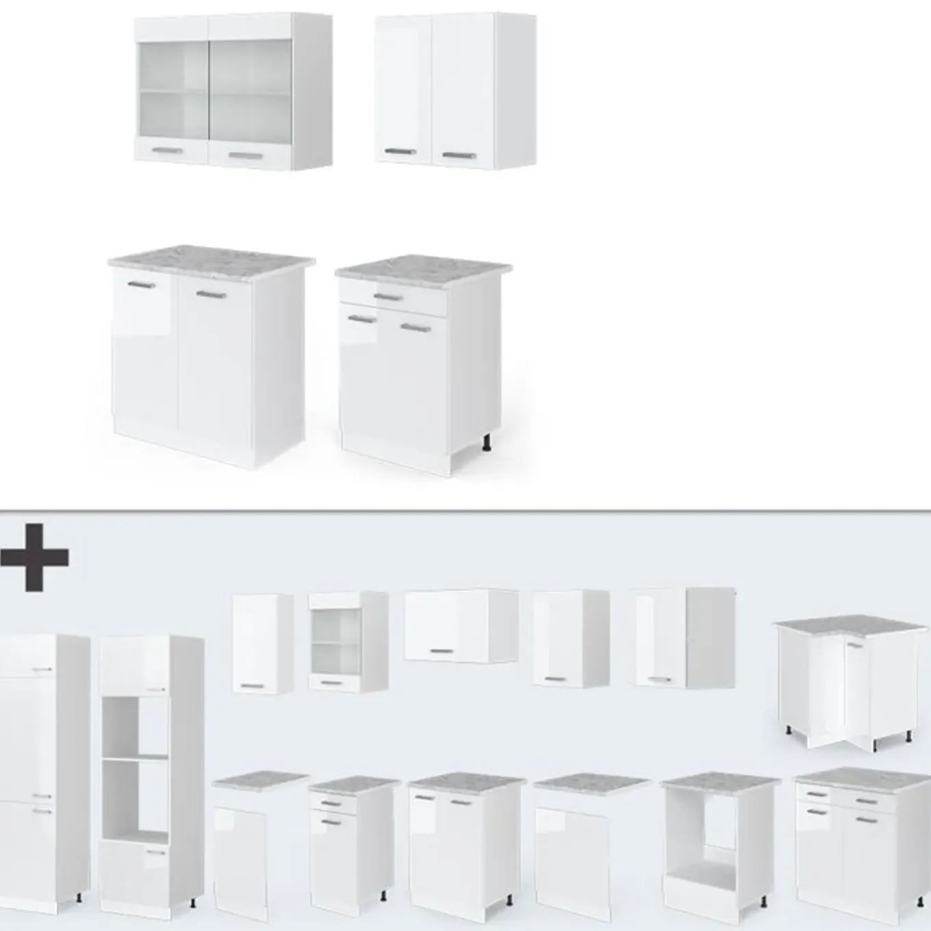 Vicco - Keuken R-line - Hoogglans Wit - Werkblad Marmer - 140 X 81,6 X 60 Cm