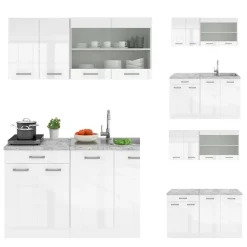 Vicco - Keuken R-line - Hoogglans Wit - Werkblad Marmer - 140 X 81,6 X 60 Cm