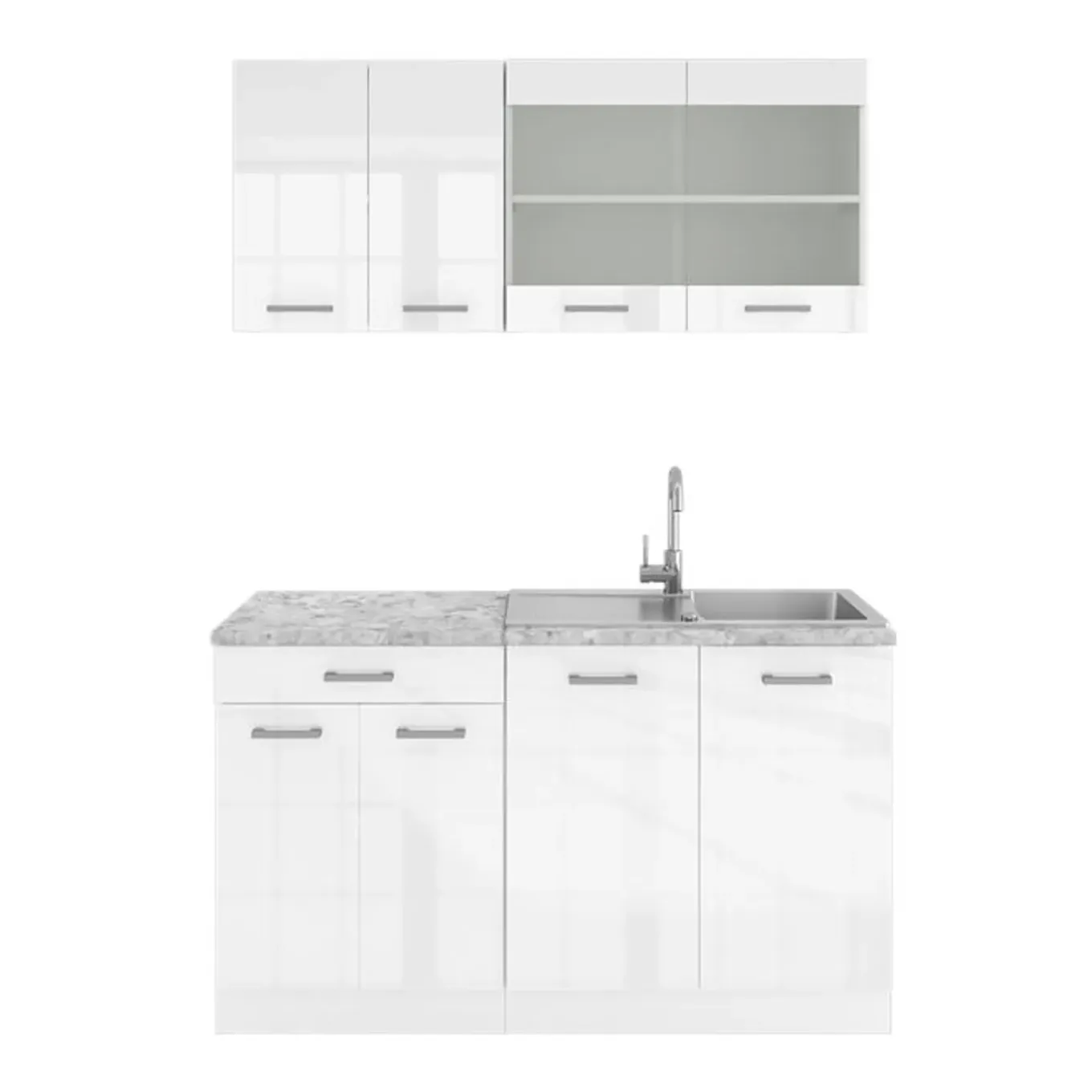 Vicco - Keuken R-line - Hoogglans Wit - Werkblad Marmer - 140 X 81,6 X 60 Cm