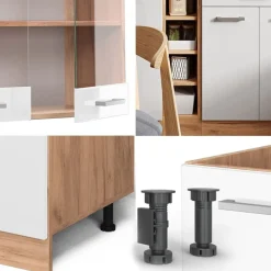 Vicco - Keuken R-line - Hoogglans Wit - Goud Eiken - 160 X 81,6 X 60 Cm