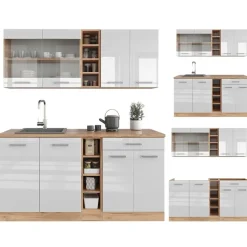 VICCO - Keuken R-line - Hoogglans Wit - Goud Eiken - 160 Cm