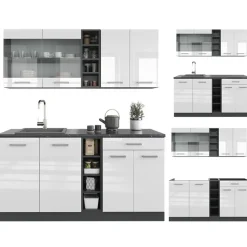 VICCO - Keuken R-line - Hoogglans Wit - Antracietkleurige Strook - 160 X 46 X 81,6 Cm