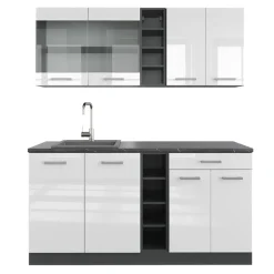 VICCO - Keuken R-line - Hoogglans Wit - Antracietkleurige Strook - 160 X 46 X 81,6 Cm