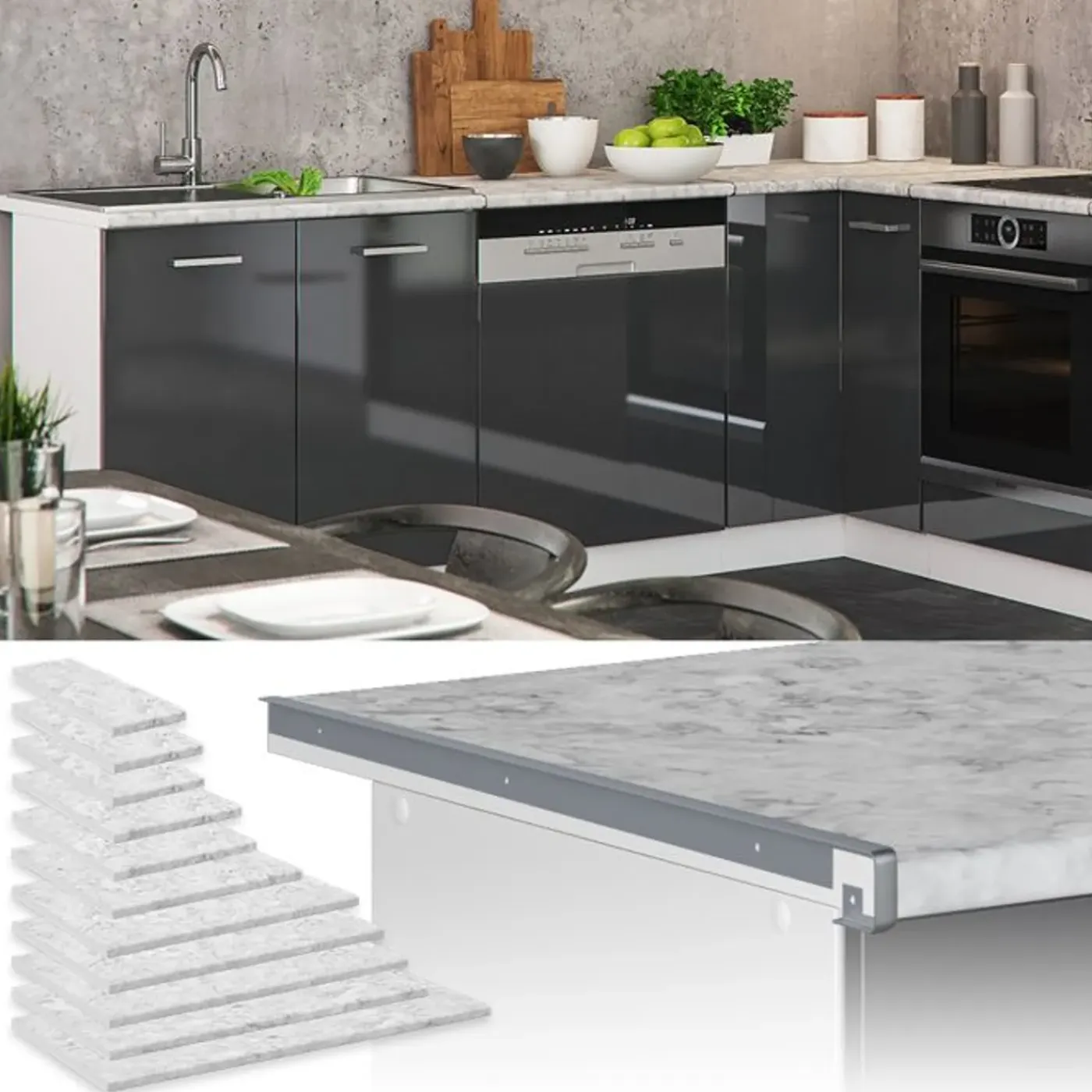 VICCO Keuken Werkblad Rline, 80cm, Marmer, 41265