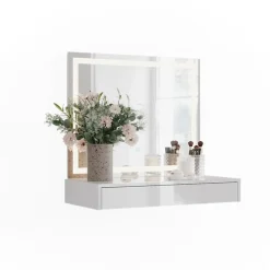 Vicco - Make-uptafel - Led Spiegel Wit - Set Met Wandplank En Lade