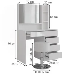 VICCO - Make-uptafel Set - Sherry 4-delig Hoogglans Wit - 89,8 Cm