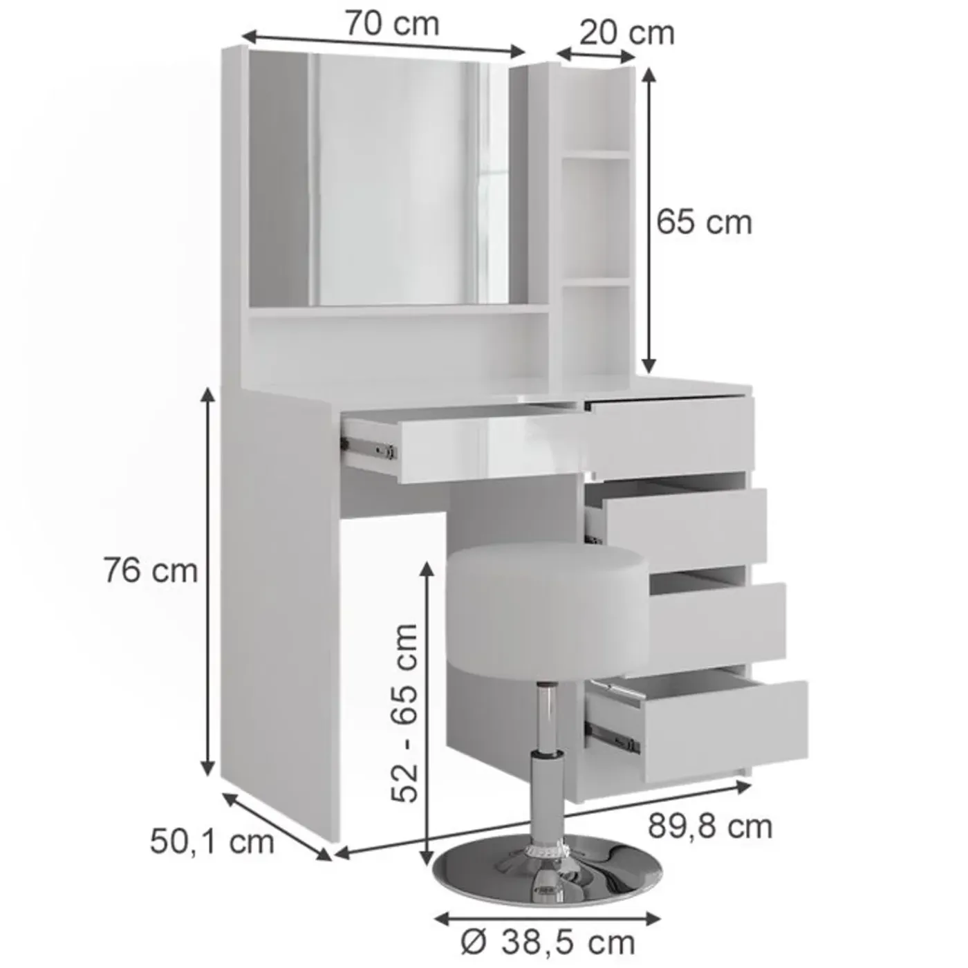 VICCO - Make-uptafel Set - Sherry 4-delig Hoogglans Wit - 89,8 Cm