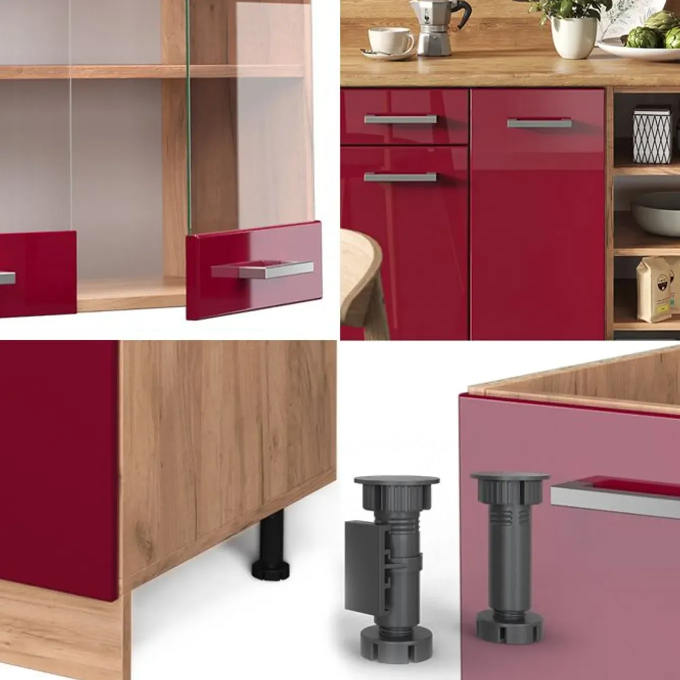 Vicco - Modulaire Complete Keuken - R-line - Hoogglans Rood Gouden Eik - 240 Cm
