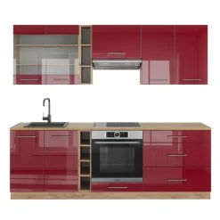 VICCO - Modulaire Complete Keuken - Fame-line - Glanzend Bordeaux Eiken Goudkleurig - 235 Cm